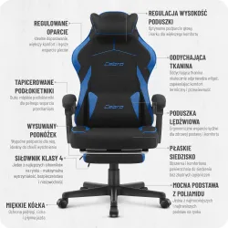 Fotel gamingowy Cabro C502 Czarny - Niebieski Tkanina